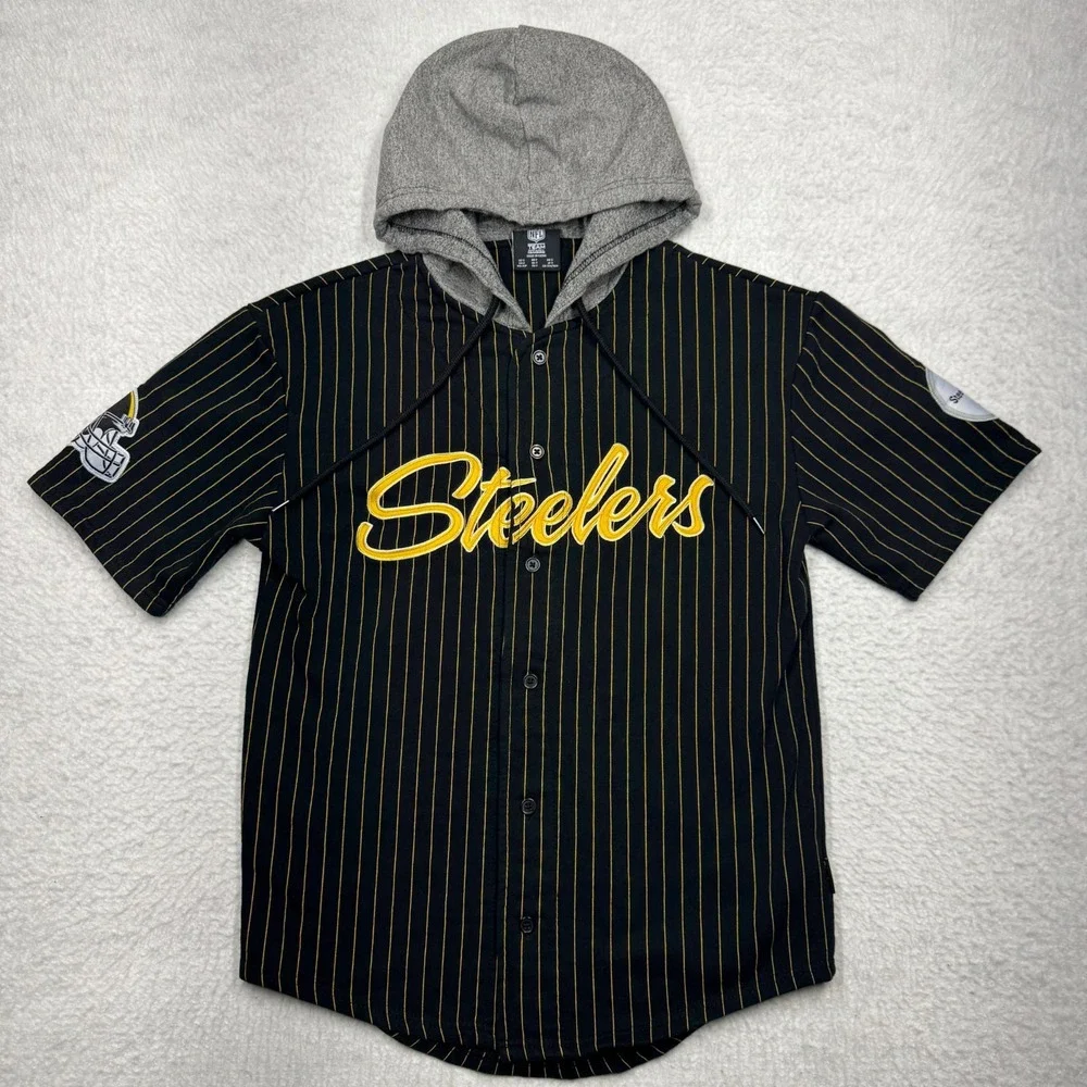Pittsburgh Steelers Baseball Jersey Style Hoodie Sweater NFL Team Men's‎ Size S